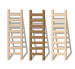 Wooden step ladders set,  vector illustration. Isolated on white