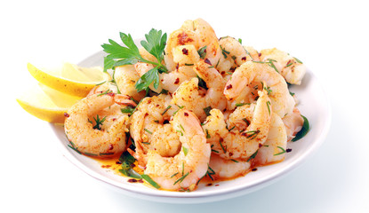 Seasoned savory pink prawns