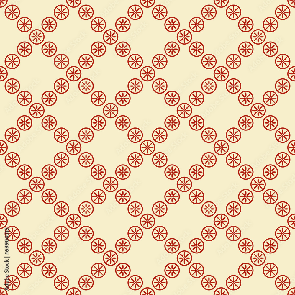 Poster seamless pattern with red flower shapes.