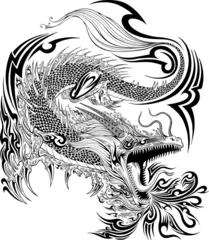 Fototapete Cartoon  Zeichnung Dragon Doodle Sketch Tattoo Vector  © Blue Foliage