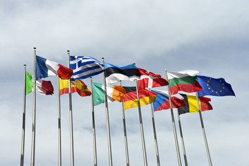 Flaggen, Fahnen, Europäisches Parlament, Europäische Union - obrazy, fototapety, plakaty