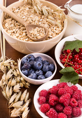 Oat flakes cereal and  berries vertical