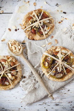 homemade rustic cookies with figs and almond slices with seed