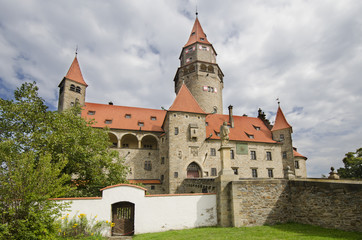 Front view of well preserved gothic castle Bouzov
