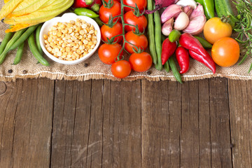 Raw Organic  yellow peas and vegetables