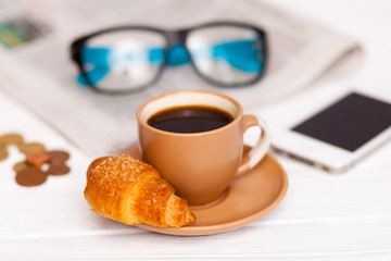 Morning coffee in a cafe
