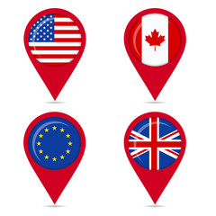 National flags of Anglo Saxon countries and europe