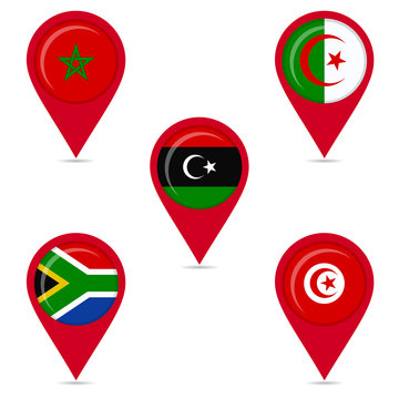 Map pin icons of national flags of african countries