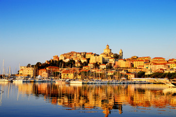 City of Imperia, Liguria, Italy during sunrise - obrazy, fototapety, plakaty