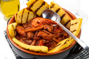 fish soup with grilled polenta on crock pot