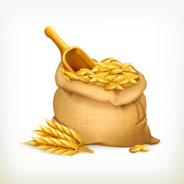 Ears and wheat bag, isolated vector illustration
