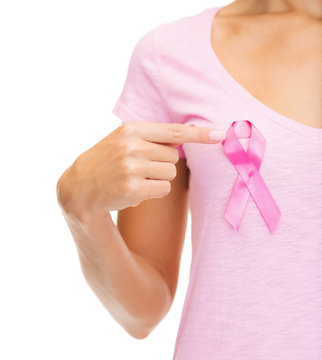 Woman With Pink Cancer Awareness Ribbon