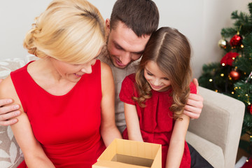 happy family opening gift box