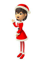 クリスマスの衣装で解説する女性