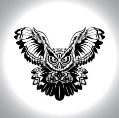 black and white drawing owl