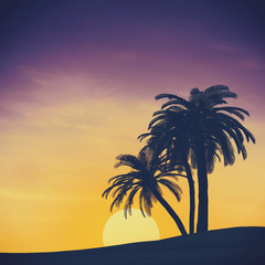Obraz na płótnie Canvas Tropical summer landscape with rising sun, abstract travel backg