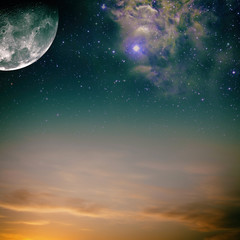 Fototapeta na wymiar Night skies with moon, stars and nebula