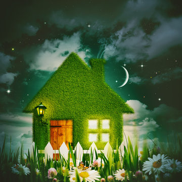Green house under the starry night skies, environmental backgrou