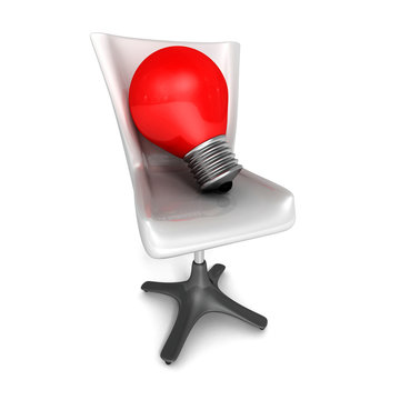 Idea concept with red light bulb and office chair