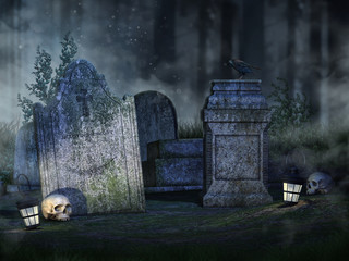 Nabrobki w lesie, czaszki i lampiony © Obsidian Fantasy