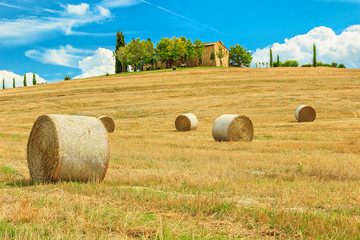 Tuscany landscape,hay bales on the hill,near,Italy