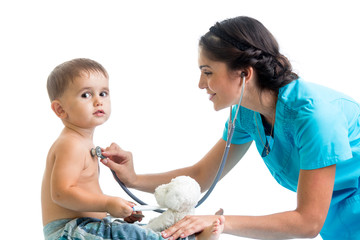 doctor examining child boy isolated on white