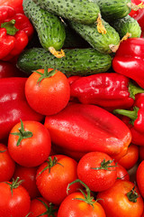 Tomatoes, cucumbers and peppers.