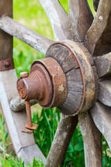 close up Old wooden cartwheel