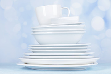 White crockery and kitchen utensils,