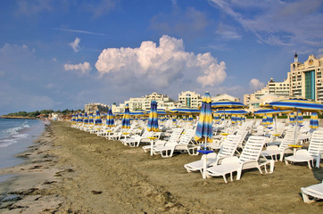 Beach chairs  the Black Sea, Bulgaria