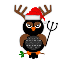 Gufo con corna e cappello natalizio