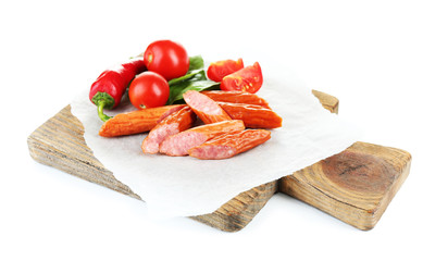 Smoked thin sausages and vegetables