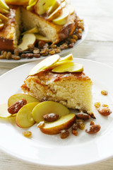 Homemade apple pie served on table, close-up