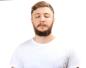 Fototapeta premium Portrait of handsome man with beard isolated on white