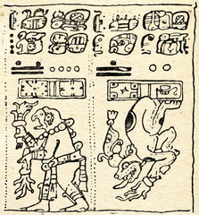 Part of Dresden Codex with Mayan hieroglyphs