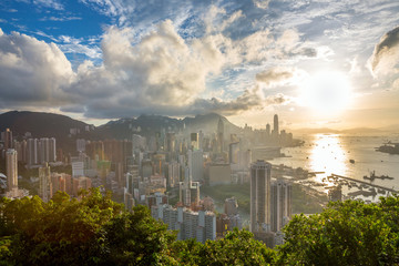 Sunset in hong kong city Skyline