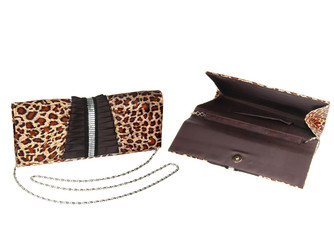 two views of theatre clutch bag isolated on white background