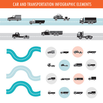 27 Car and transportation infographic elements and icons set