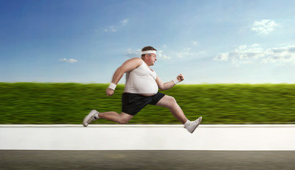 Funny overweight sportsman on the run