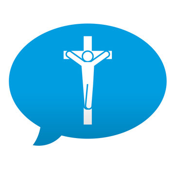 Etiqueta tipo app azul comentario simbolo crucifijo