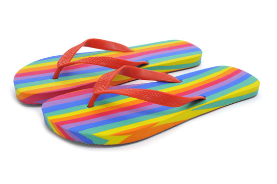rainbow flip-flops