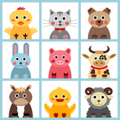 Set of nine farm animals
