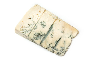 Gorgonzola Italian cheese isolated on a white studio background.