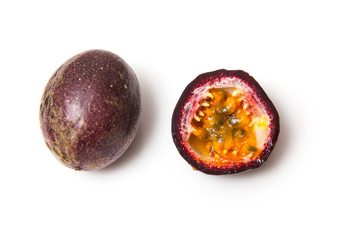 Passion fruit ioslated on a white studio background.