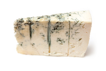 Gorgonzola Italian cheese isolated on a white studio background.