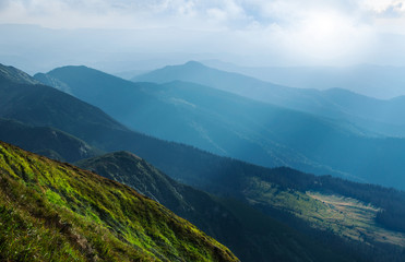 Blue mountain ranges in the sunlights
