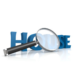 Magnifying glass with blue house word