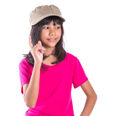 Young preteen Asian girl with a cap over white background