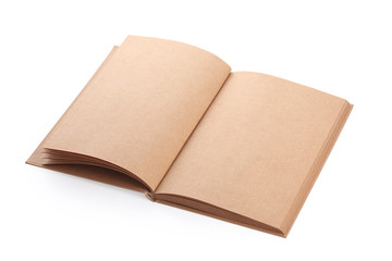 open book paper blank rough texture on white background