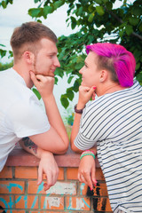 Close up of a young couple hugging